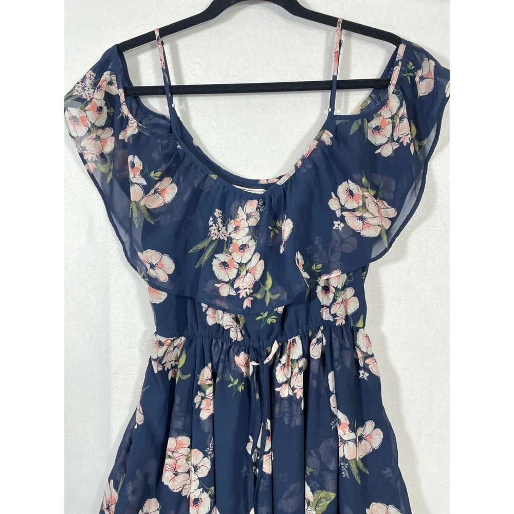 Abercrombie Fitch Women‎ Dress Size M Navy Floral Cold Shoulder Ruffle Maxi Wrap
